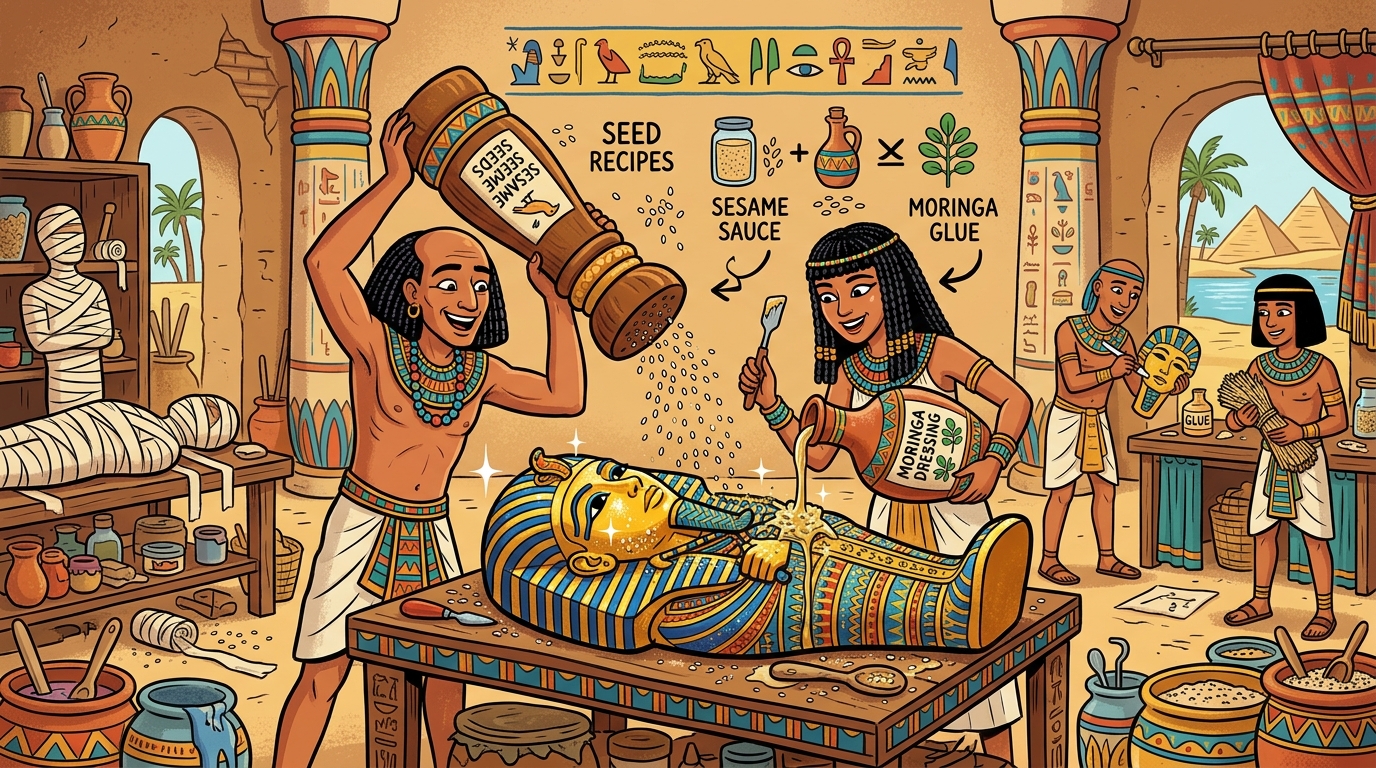 Seasoned for Eternity: Proteomics Reveals Ancient Egyptians Glued Mummies with Sesame and Moringa Seeds