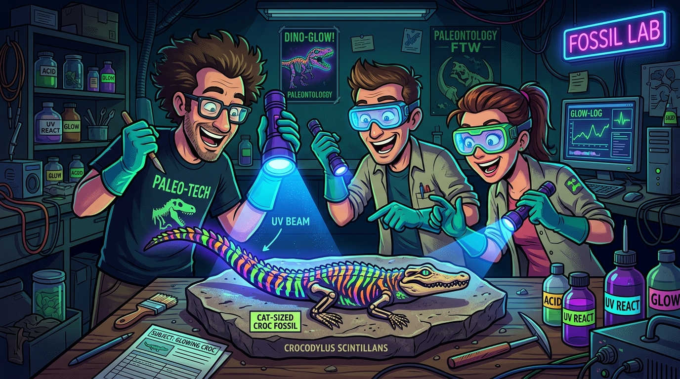Jurassic Rave Party: UV Blacklight Reveals 125-Million-Year-Old Tiger Stripes on Cat-Sized Fossil Crocodile
